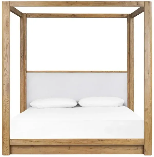 Frederick Coastal Beach White Performance Brown Oak Canopy Bed - King
