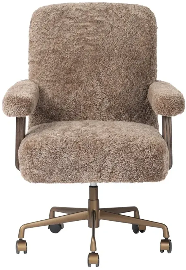 Bergen Modern Classic Taupe Shearling Brown Oak Desk Chair