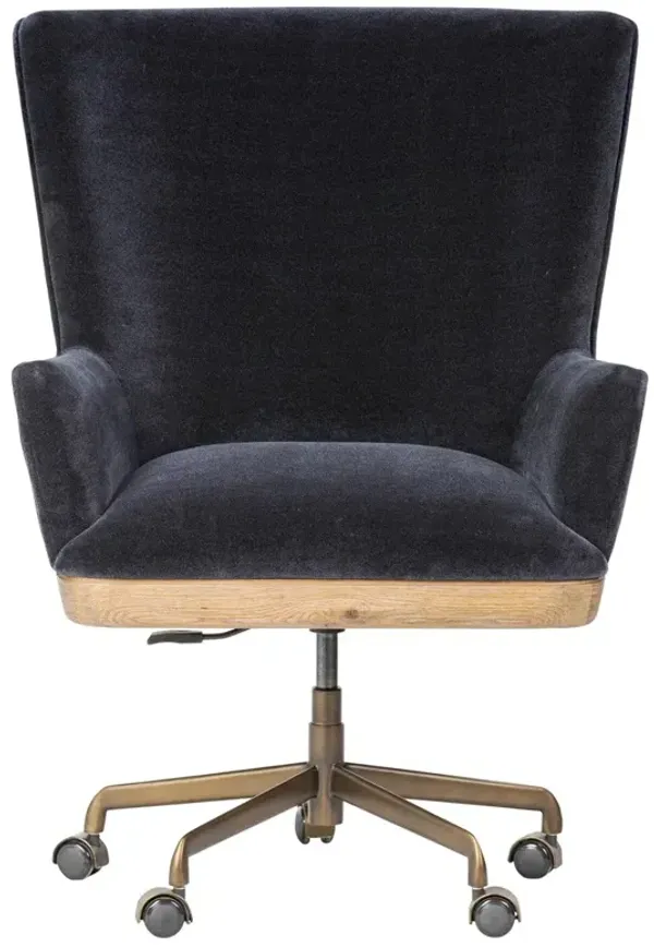 Bernardo Modern Classic Navy Blue Velvet Brown Oak Desk Chair