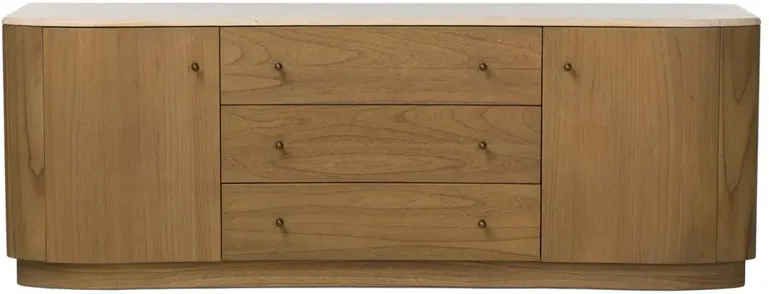 Juno Modern Classic Cream Marble Brown Wood Media Console - 78"