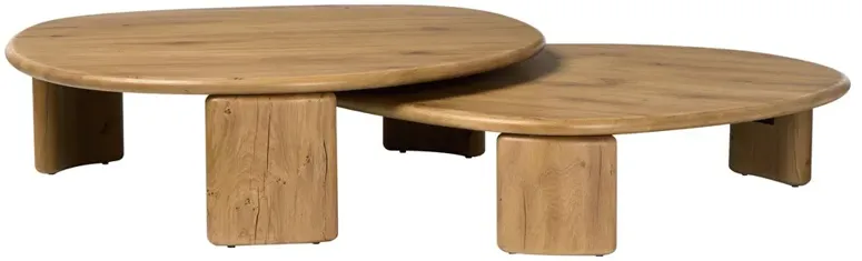 Laura Rustic Lodge Natural Reclaimed Oak Round Nesting Tables