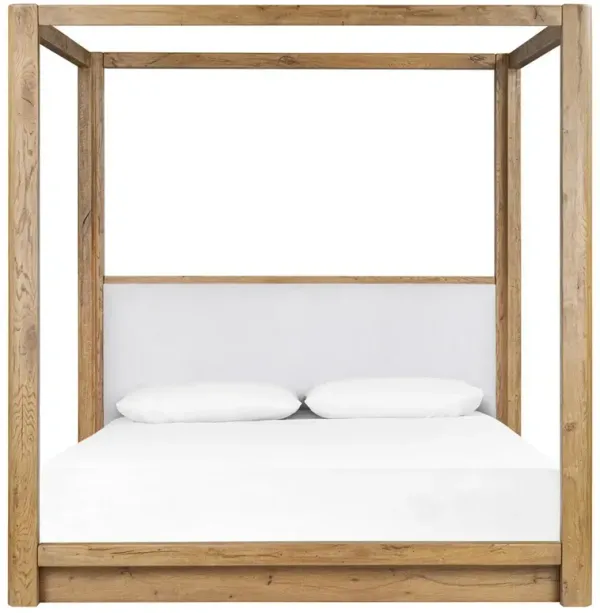 Frederick Coastal Beach White Performance Brown Oak Canopy Bed - Queen