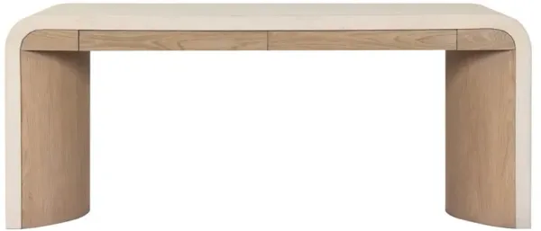 Jane Coastal Beach Beige Painted Linen Brown Oak Desk