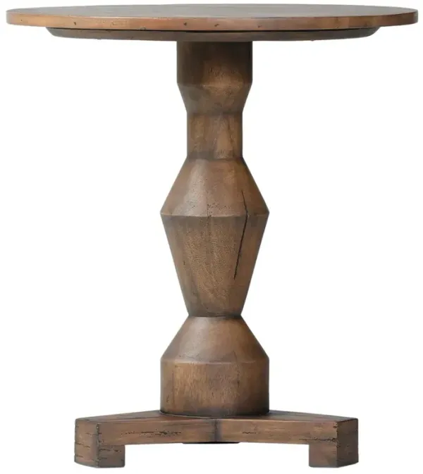 Rivi Updated Traditional Brown Reclaimed Wood Round Pedestal End Table