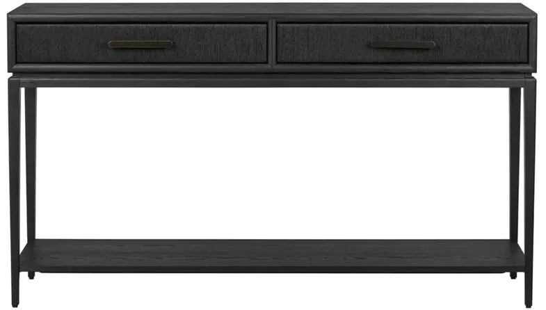 Rosal Modern Classic Black Oak Woven Rush Rectangular Console Table - 60"