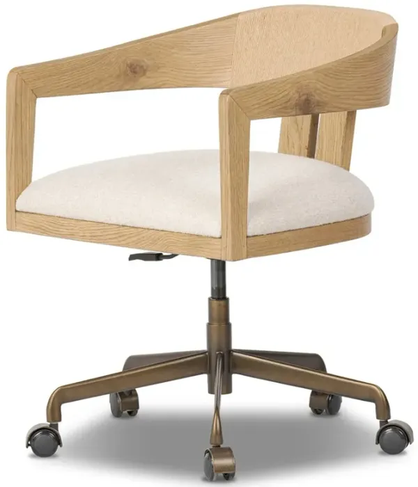 Sadie Coastal Beach Cream Boucle Natural Oak Desk Chair