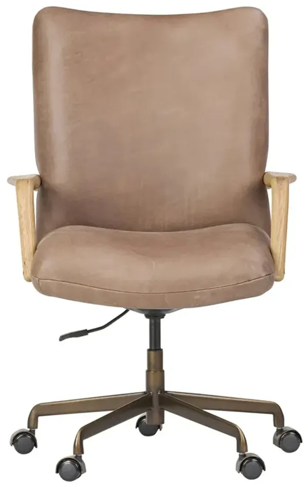 Smith Modern Classic Brown Leather Aged Oak Desk Chair