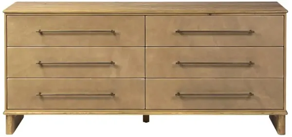Stella Modern Classic Brown Leather Wrapped Oak Double Dresser