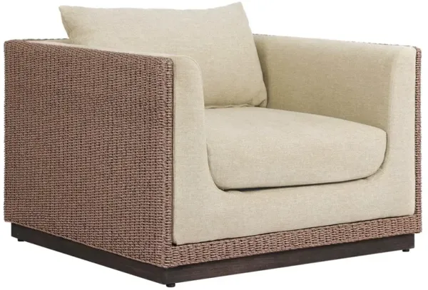 Cabot Coastal Beach Brown Woven Teak Outdoor Lounge Arm Chair