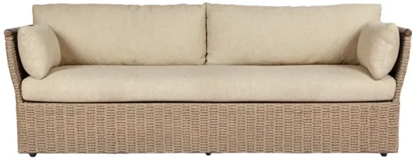 Elmira Coastal Beach Natural Woven Brown Teak Outdoor Sofa - 86"