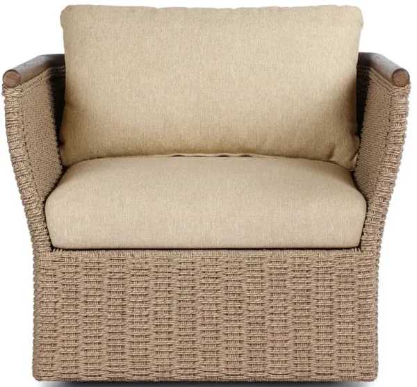 Elmira Coastal Beach Natural Woven Brown Teak Outdoor Lounge Arm Chair