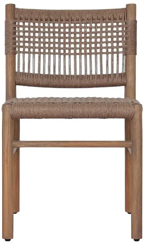 Ashe Coastal Beach Tan Woven Brown Teak Outdoor Dining Chair