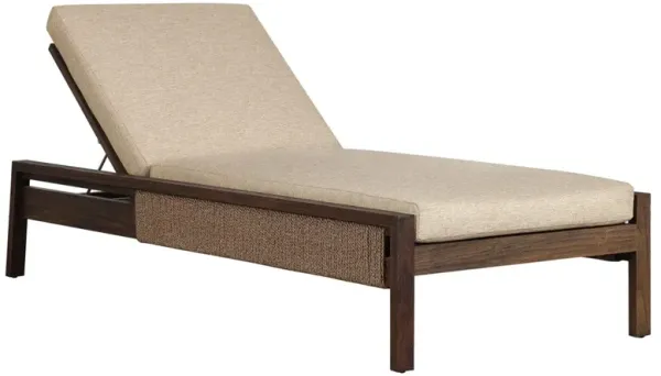 Brio Modern Classic Beige Upholstered Brown Teak Outdoor Chaise Lounge