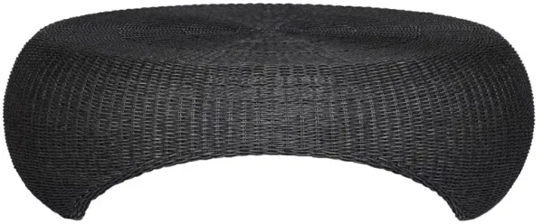 Brock Modern Classic Vintage Coal Woven Round Outdoor Coffee Table
