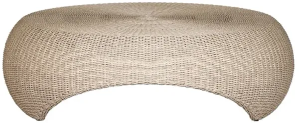Brock Coastal Beach Vintage White Woven Round Outdoor Coffee Table