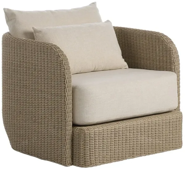 Corrigan Coastal Beach Vintage White Woven Outdoor Swivel Chair