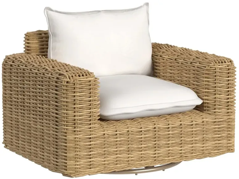 Astra Coastal Beach Soothe Pearl Sunbrella Woven Wicker Outdoor Swivel Chair