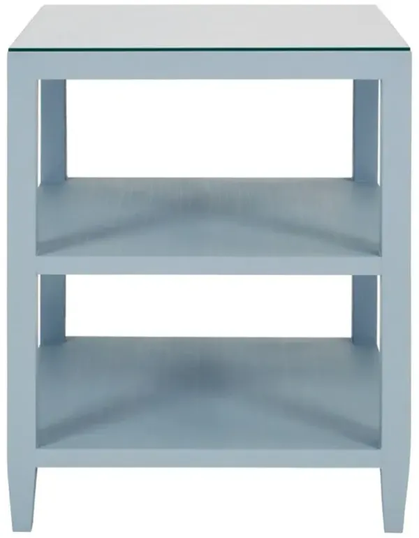 Worlds Away Amie Modern Classic Light Blue Linen Wood Square Side Table