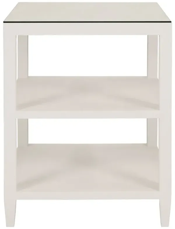 Worlds Away Amie Modern Classic White Linen Wood Square Side Table