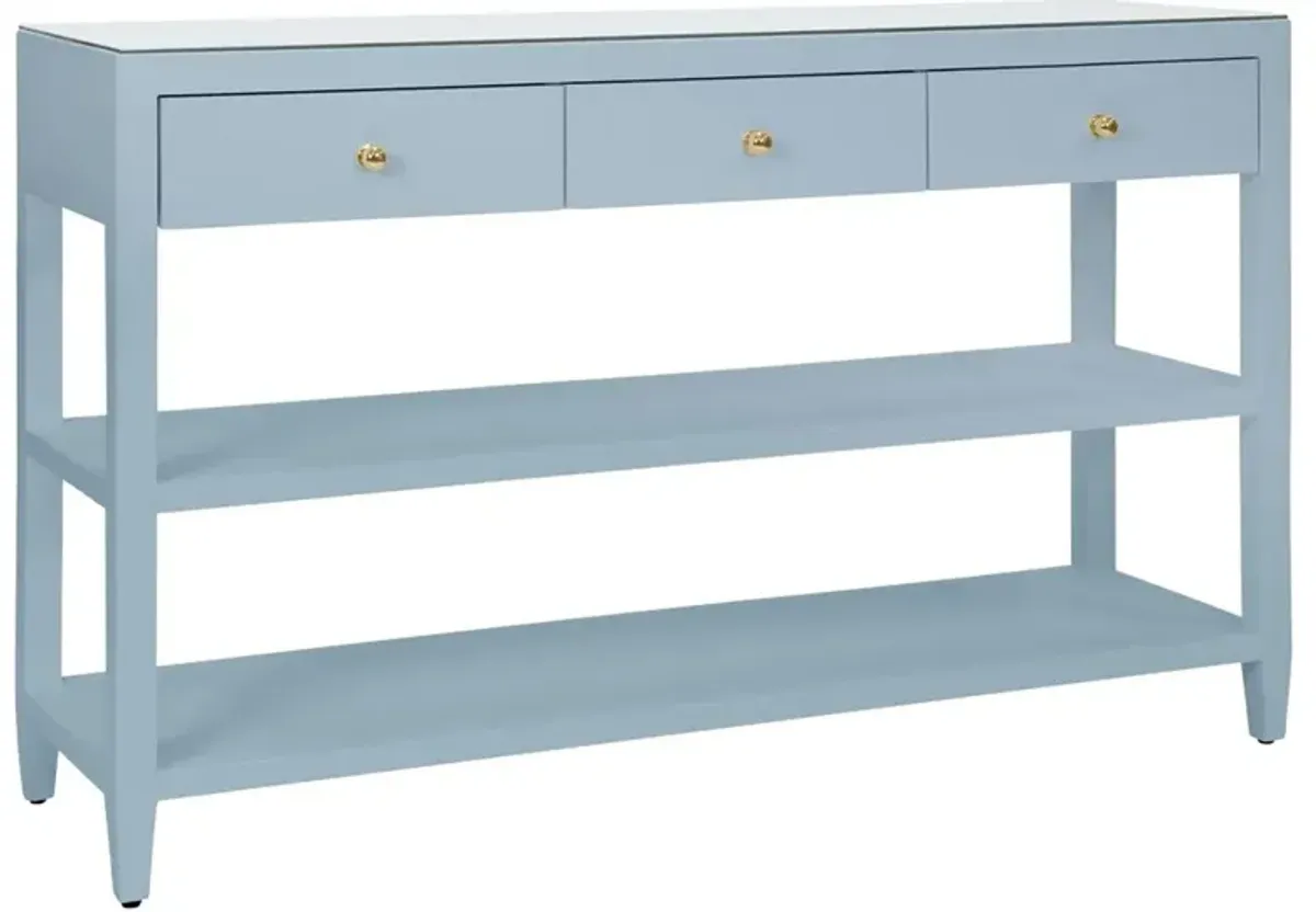 Worlds Away Briar Modern Classic Light Blue Linen Wood Console Table
