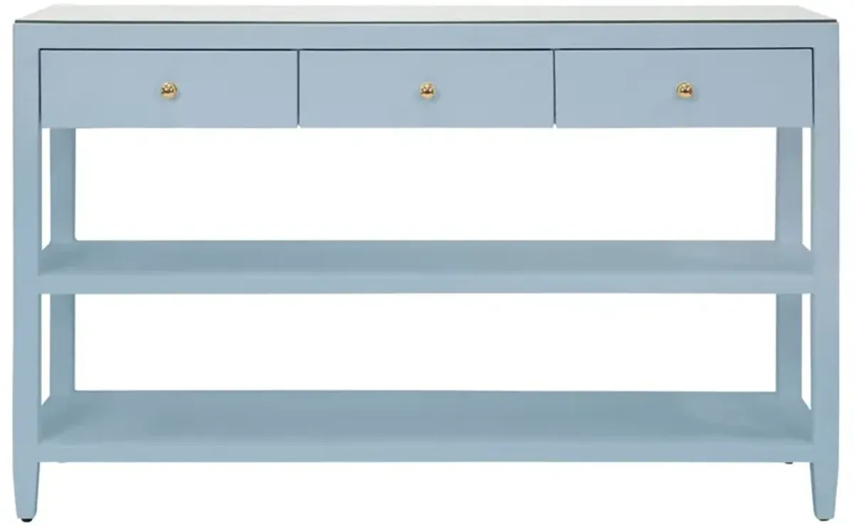 Worlds Away Briar Modern Classic Light Blue Linen Wood Console Table