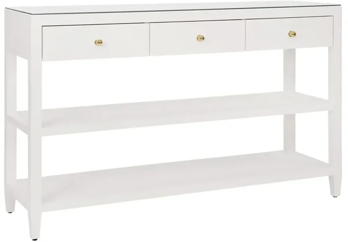 Worlds Away Briar Modern Classic White Linen Wood Console Table
