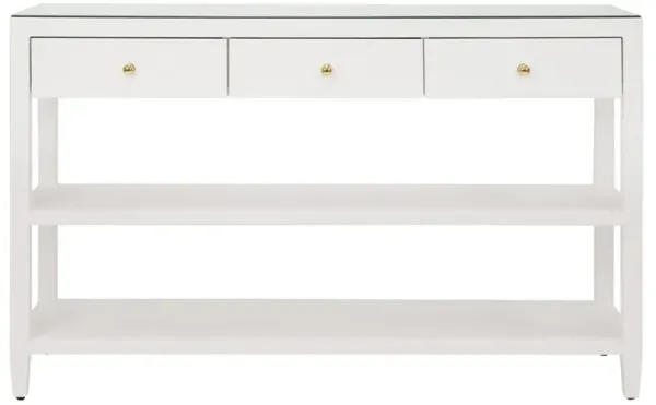 Worlds Away Briar Modern Classic White Linen Wood Console Table