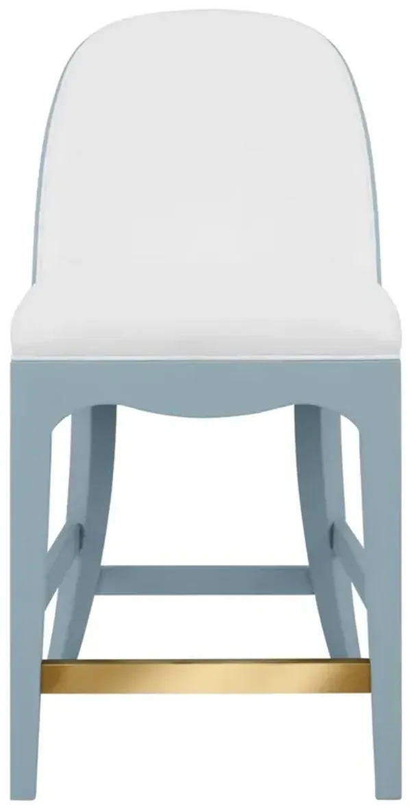 Worlds Away Sadie White Performance Light Blue Textured Linen Counter Stool