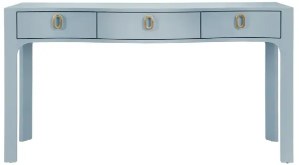 Worlds Away Sabrina Modern Classic Light Blue Textured Linen Console Table