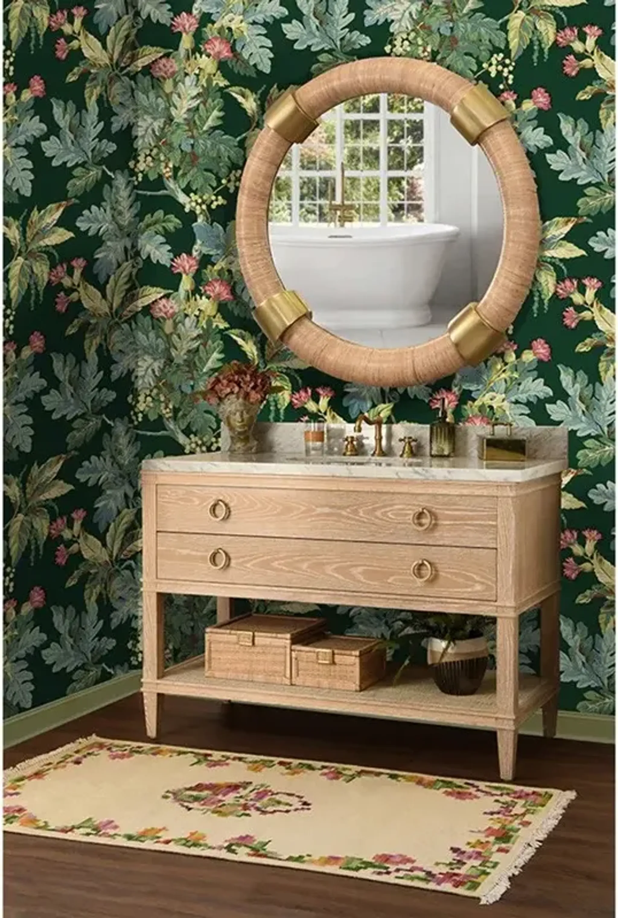 Worlds Away Cutler French White Marble Cane Cerused Oak Single
