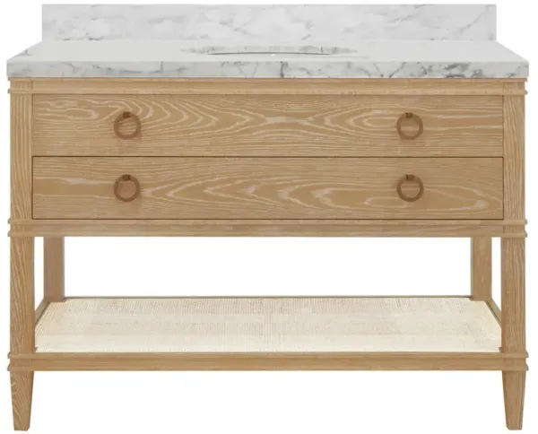 Worlds Away Cutler French White Marble Cane Cerused Oak Single Vanity Sink - 48"