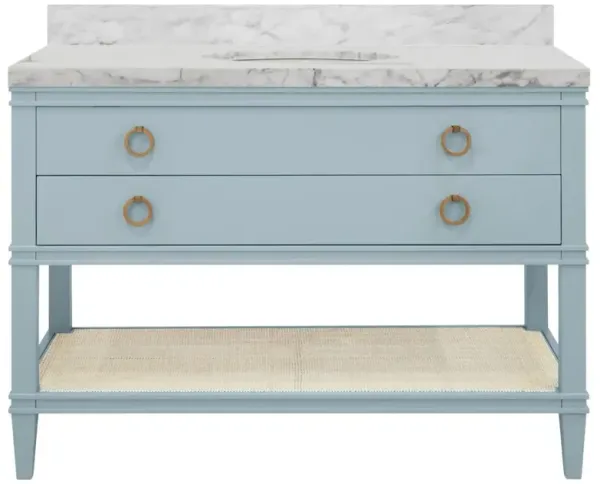 Worlds Away Cutler White Marble Cane Light Blue Lacquer Single Vanity Sink - 48"