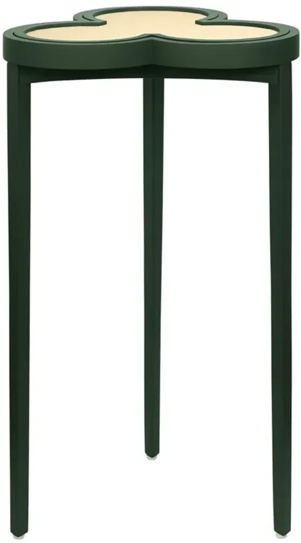 Worlds Away Dylan Modern Natural Grasscloth Dark Green Lacquer Clover Side Table