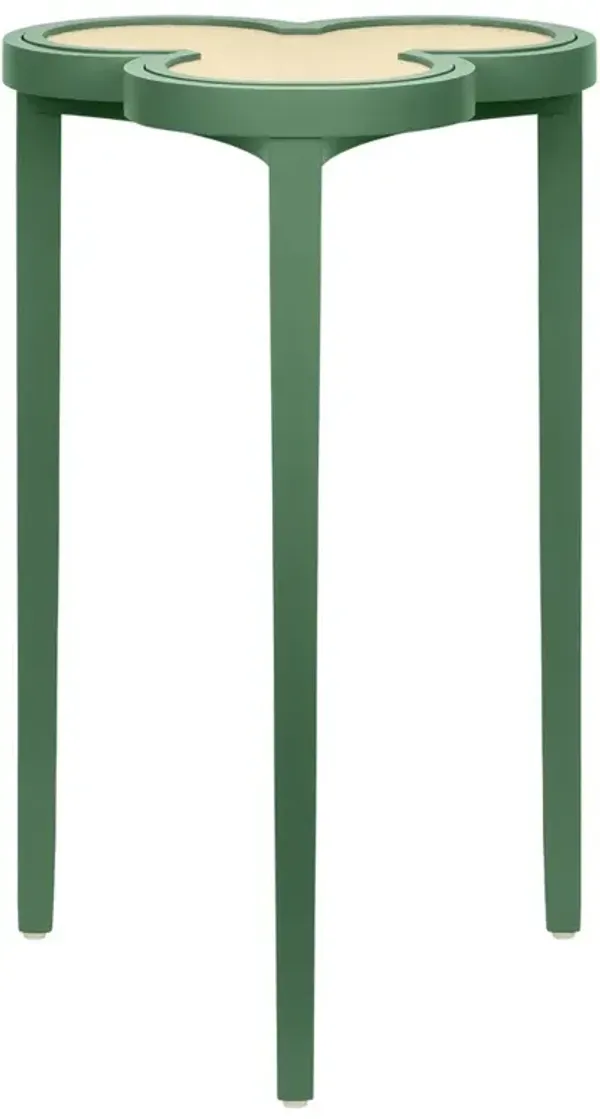 Worlds Away Dylan Modern Natural Grasscloth Green Lacquer Clover Side Table
