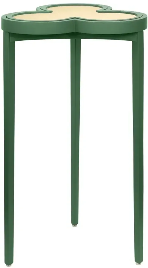 Worlds Away Dylan Modern Natural Grasscloth Green Lacquer Clover Side Table