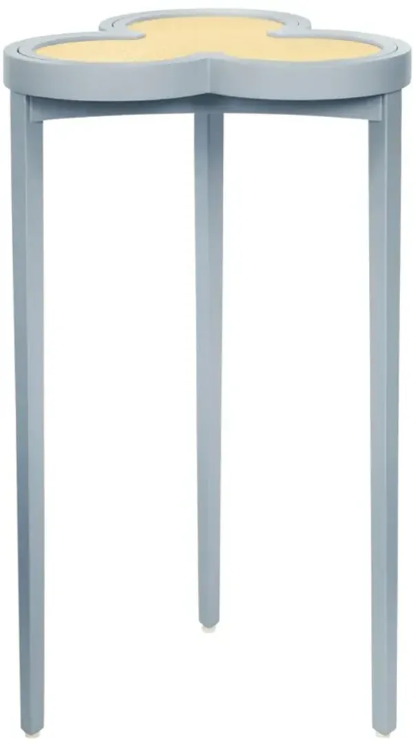 Worlds Away Dylan Modern Natural Grasscloth Light Blue Lacquer Clover Side Table