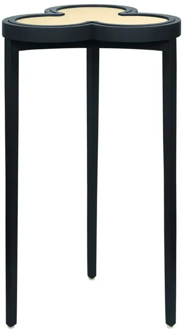 Worlds Away Dylan Modern Natural Grasscloth Navy Lacquer Clover Side Table
