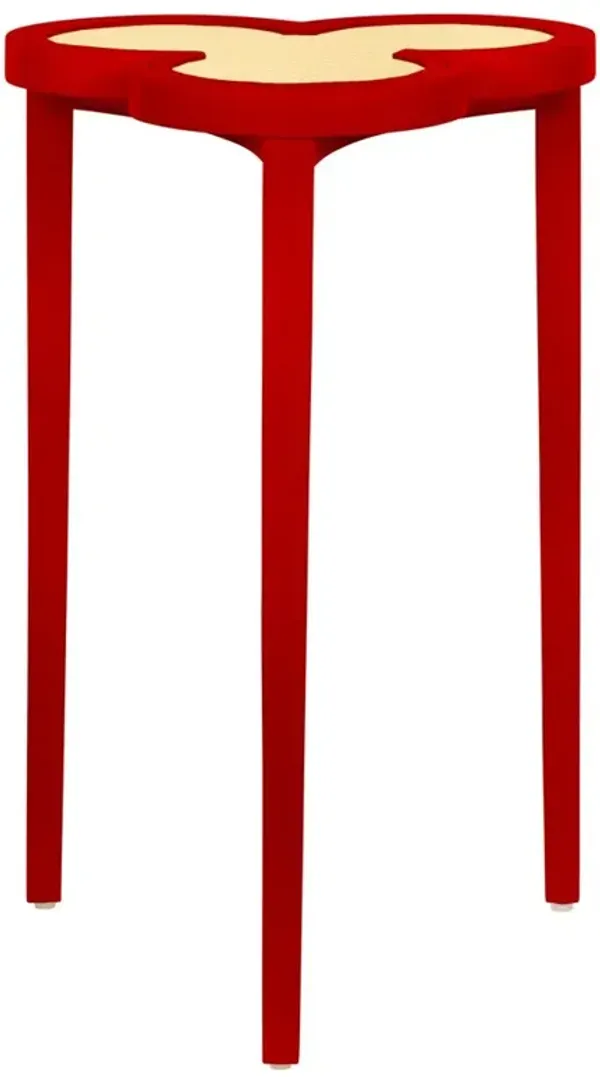 Worlds Away Dylan Modern Natural Grasscloth Red Lacquer Clover Side Table