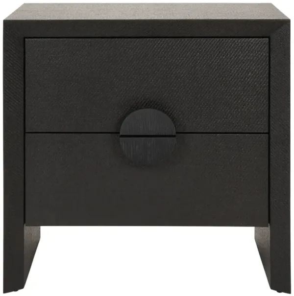 Worlds Away Ezra Modern Classic Black Grasscloth Side Table