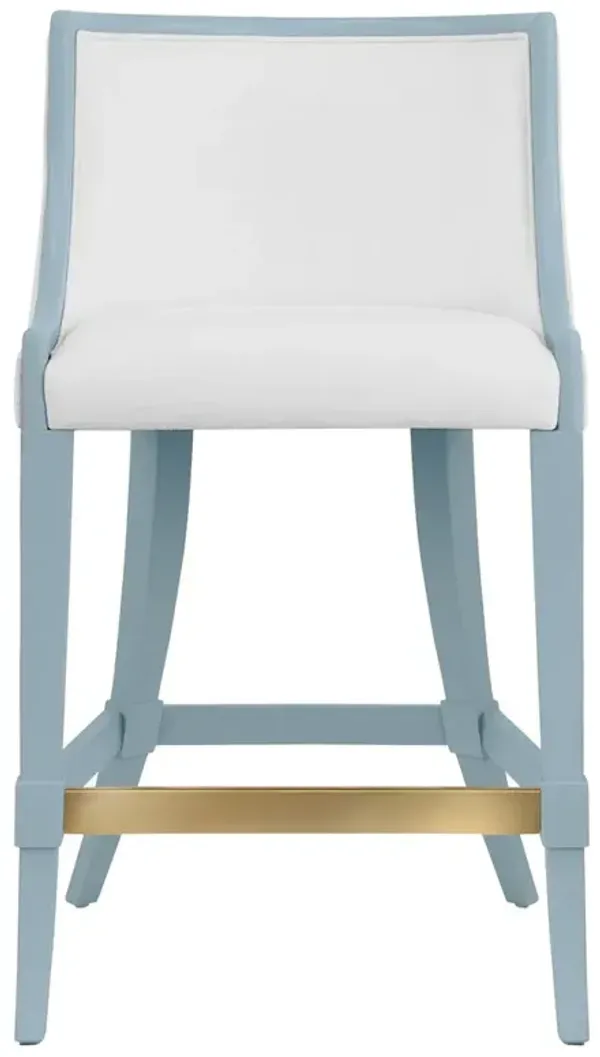 Worlds Away Keaton White Performance Light Blue Lacquer Wood Counter Stool