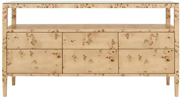 Worlds Away Lowen Modern Classic Brown Burl Console Table