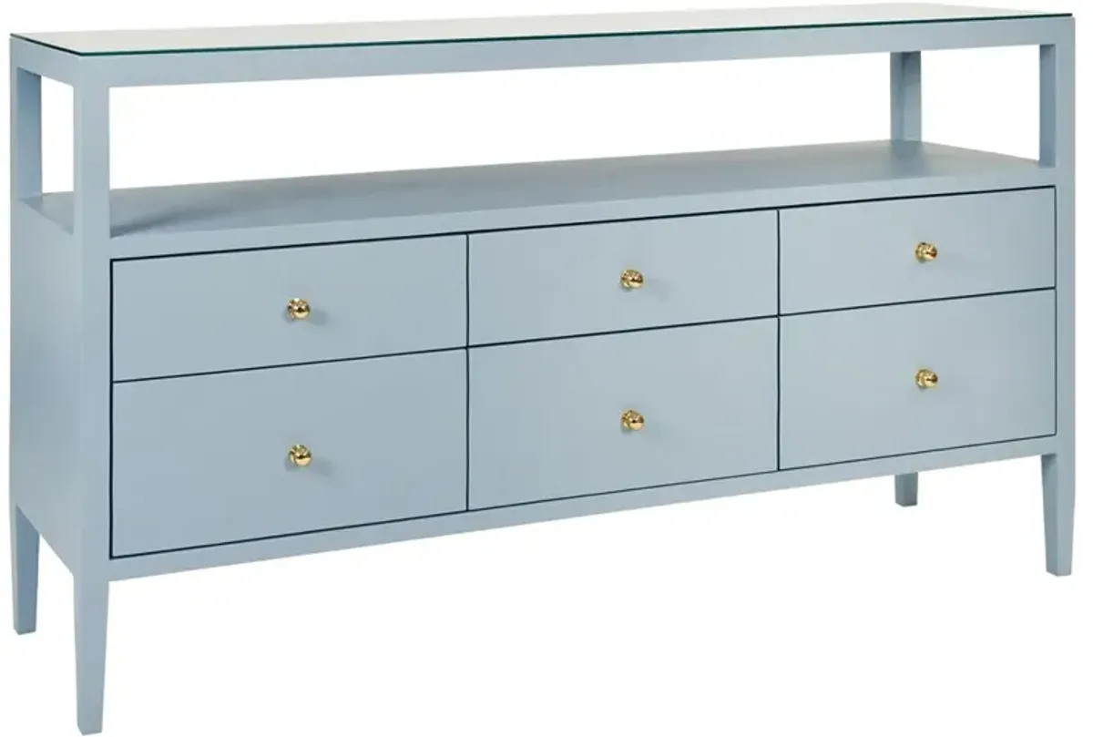 Worlds Away Jordan Modern Classic Light Blue Textured Linen Console Table
