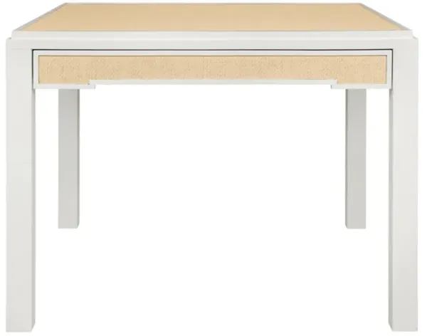 Worlds Away Robin Coastal Beach White Lacquer Wood Natural Grasscloth Game Table