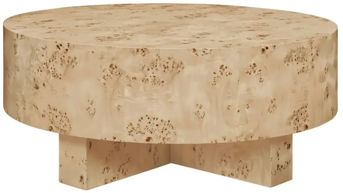 Worlds Away Oslo Modern Classic Brown Oak Round Drum Coffee Table