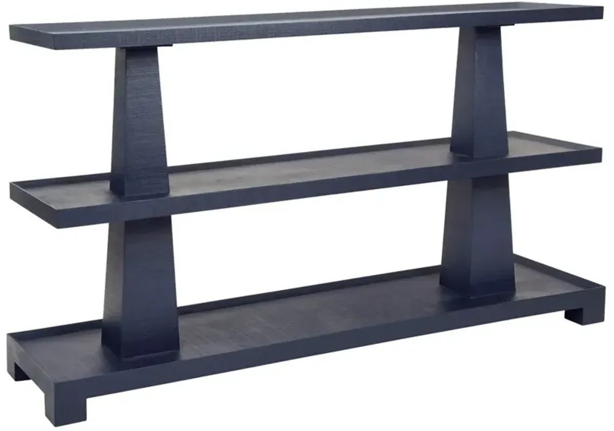 Worlds Away Lowen Modern Classic Navy Blue Textured Linen Console Table