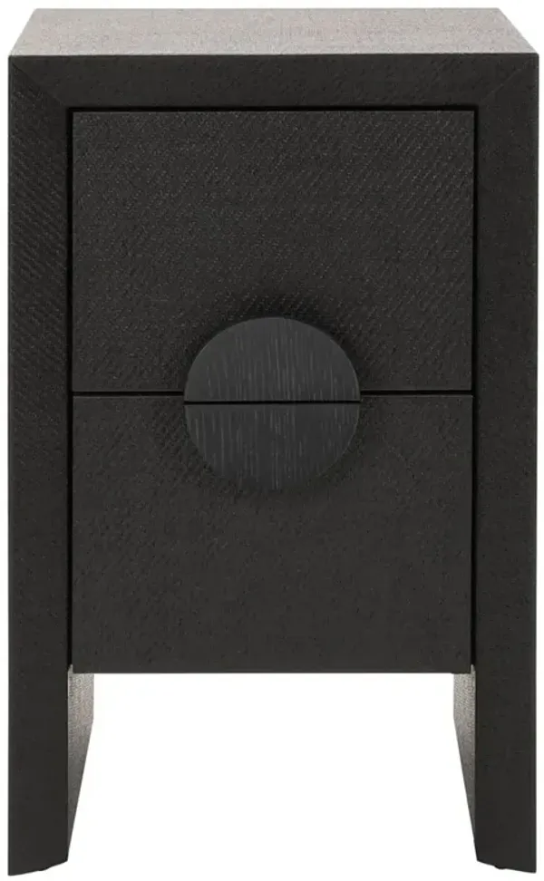 Worlds Away Parker Modern Classic Black Grasscloth Oak Side Table