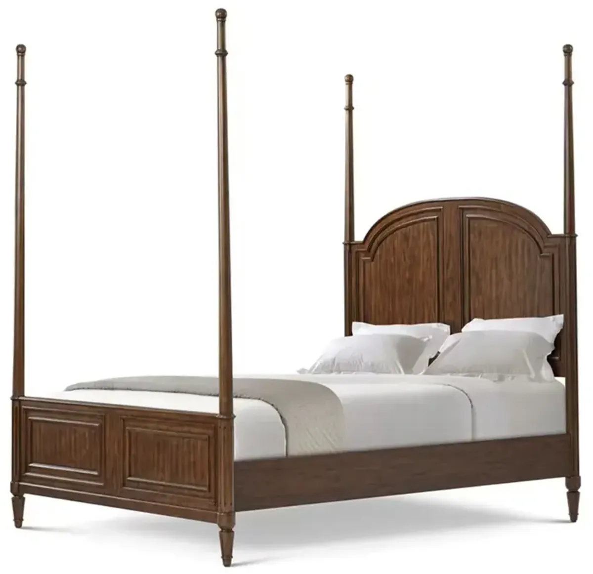 Gemma Updated Traditional Brown Walnut Wood Four Poster Bed - Queen