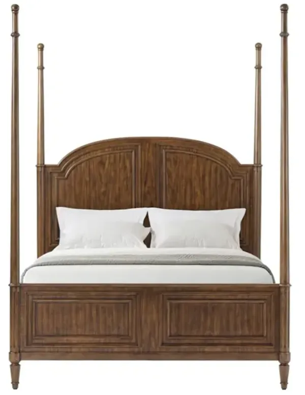 Gemma Updated Traditional Brown Walnut Wood Four Poster Bed - Queen