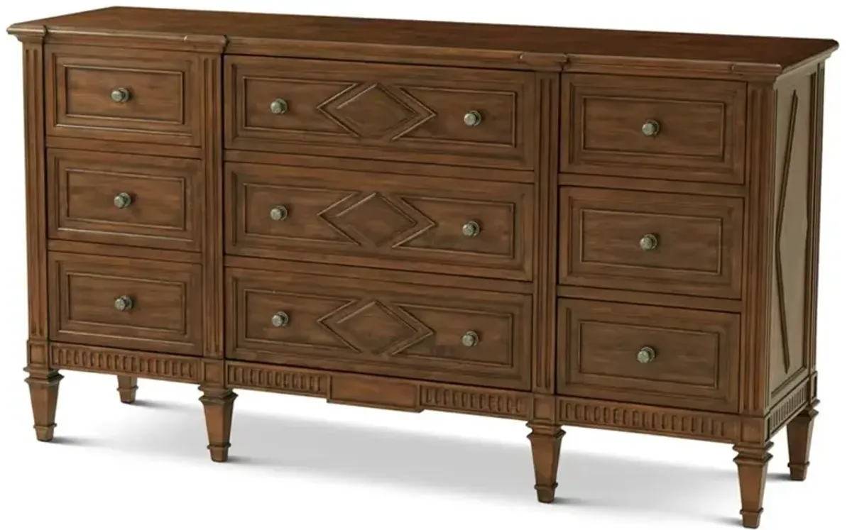 Dylan Updated Traditional Distressed Brown Wood Triple Dresser