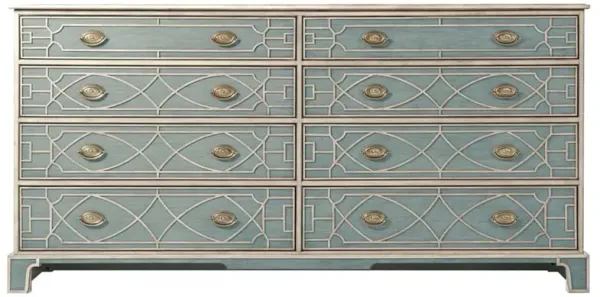 Quinn French Country Grey Wood Fretwork Double Dresser